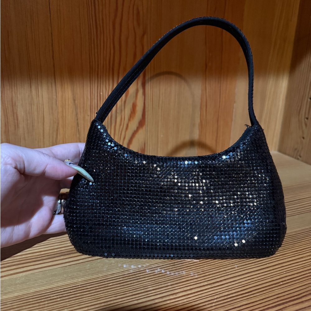 Black Sequin Evening Clutch Bag Classic Cocktail Party Formal Purse